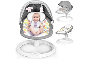 RELAX4LIFE Transat Bébé Électrique 5 Amplitudes de Vibrations avec Minuterie et Musique, Balancelle Bébé Électrique Télécommandée avec Moustiquaire pour Bébé 0-12 Mois (Gris | style 1)