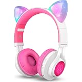 Bluetooth Headphones, Riwbox CT-7 Cat Ear LED Light Up Wireless Foldable Headphones Over Ear with Microphone and Volume Contr