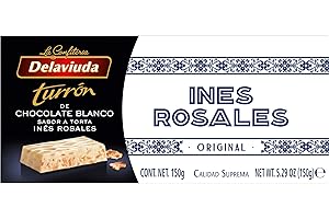 EL ALMENDRO Delaviuda, Turrón Chocolate Blanco Inés Rosales, Turrón de Chocolate Blanco, Sabor a Torta Inés Rosales, Dulce Ideal para Cesta Navidad, Made in Spain, 150 Gramos