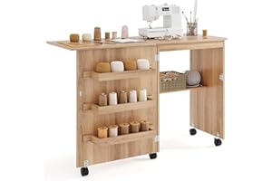GIANTEX Tavolo Cucire con Ruote, Tavolino Cucito Pieghevole, Asse da Stiro Richiudibile, Mobile per Macchina da Cucire a Scomparsa, Allungabile a 3 Livelli, 117x40x78 cm, 4 Colori Disponibili (3)
