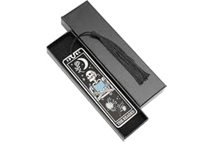 SHPUCISE Metal Bookmark with Tassels,Skeleton Tarot Bookmarks for Women Men,Funny Book Mark for Halloween Christmas (Black)