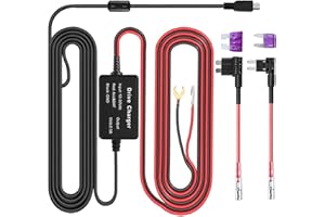 DINGBIU Dash Cam Hardwire Kit - Universal Hard Wire Kit 4M Car Camera Charge Power Cord Kit 12V 24V to 5V Power Adapter with Fuse for Dash Cam, GPS Navigator, Radar Detector,Sat Nav.