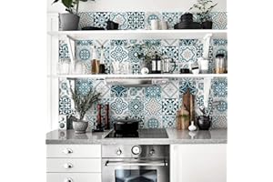 RE-COVERTILES - Autocollants Carrelage Salle de Bain et Cuisine 24 Pcs 10x10 cm - PS00206 Décoration murale en carrelage mosaïque PVC imperméable style carreaux de ciment Azulejos