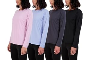 REAL ESSENTIALS Lot de 4 t-shirts d'entraînement Dry-Fit Tech Stretch à manches longues pour femme (disponibles en grande taille), Lot 5, Taille