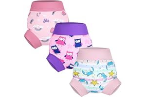FLYISH DIRECT Reusable Swim Nappy, Swim Nappies for Baby and Toddlers, 3 Packs Washable Swim Nappies for Boys and Girls, 2-3 Years, Pink