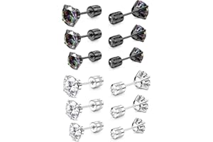 MILACOLATO 6Pares Pendientes Titanio para Oídos Sensibles Pendientes Acero Inoxidable Hipoalergénicos Doble Cara del Arco Iris AB Cubic Zirconia Pendientes Cartílago para Mujeres Hombres 4/5/6 MM