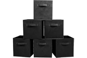 PowerKing Organizer do przechowywania z tkaniny, 6 sztuk, składane pudełko do przechowywania w kształcie sześcianu, czarne
