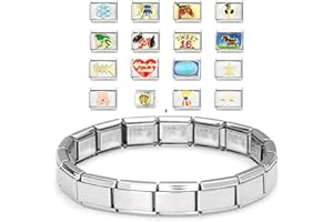 AKKi Italian Charms Mix mit Armband Classic glieder italy charm,Silber gold Edelstahl Links Kult modele Blume tiere Herz für Basisarmband Glänzend matt Farbe kompatibel mit Original strass Herz in rot