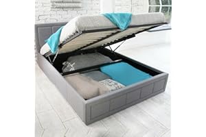 SANA SLEEP Upholstered Bed | Ottoman Frame Grey Plush Fabric With Storage (4FT6 Double)