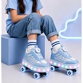 Garantili &amp; &Uuml;st Kalite Işıklı &Ccedil;ocuk Paten Ayakkabısı | 4 Tekerlekli Kaykay Sneaker (29-37 Numara - Renk Mavi - Bebe Mavisi)