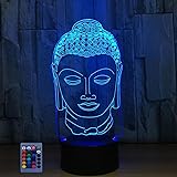 3D Buddha Night Light Lamp 7/16 Cambiamento di Colore LED 3D Lampada USB Power Telecomando Decor Decorazioni di Natale Regalo