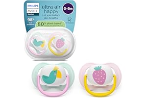 Philips Avent Sucettes ultra air - Tétines orthodontiques souples, pour bébés de 0 à 6 mois, en silicone d'origine végétale, sans BPA, avec étui de stérilisation, lot de 2, SCF080/24