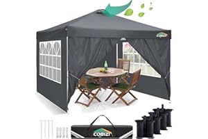 COBIZI Tonnelle Pliante 3x3 Imperméable, Anti-UV Barnum Pliant 3x3 Professionnel, Robuste Tonnelle de Jardin Exterieur avec 4 Côtés et 4 Sacs, pour Camping, Plage, Mariage, Fête, Festival(Gris)