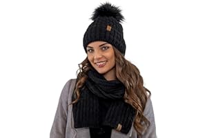 Vivisence Cappello Invernale da Donna con Pompon Realizzato in Filato Morbido E Caldo con Fodera Interna in Pile Antistatico vestibilità Comoda Ideale per l'inverno
