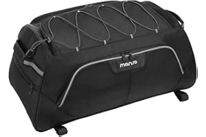 MOSISO Motorcycle Travel Luggage Bag, Motorcycle Tail Tour Trunk Case with Elastic Cord Strap, 35L Motorbike Rear Seat Gear Pouch with Rain Cover, Motorbike Storage Tool Duffle Carry Bag, Black