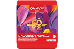 Caran d'Ache Neocolor II Wasserlösliche Wachspastelle 50 Jahre Special Edition - Pop - Dose mit 10 Farben, Kunstmalstifte, Kunstliebhaber-Geschenk, Kunstset Essentials, Pastellfarben, Ausmalen