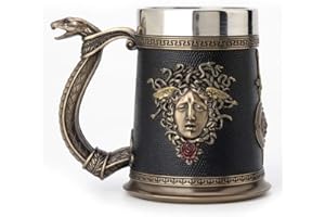 Veronese Design 5.75 pulgadas Diosa romana griega Medusa cerveza Stein vaso grande de acero inoxidable acabado bronce antiguo escultura mesa decorativa taza