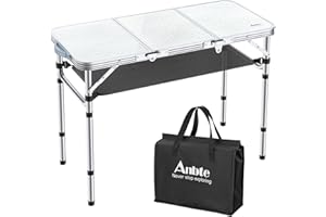 Anbte Mesa Plegable Camping,Multifuncional 90x40x26/51/70 CM, Alturas Ajustables, Mesa Portátil, Aluminio Impermeable para Jardín Exterior Camping y Picnic Playa Blanco
