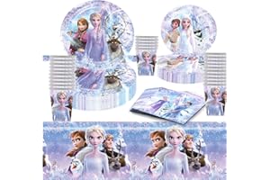 JMOCD Elsa Set di stoviglie per feste, 81 pezzi, decorazione per feste di compleanno, piatto, tovagliolo di carta (set di piatti di carta Anna ragazza)