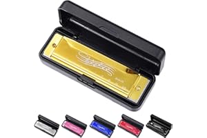 SUNBILIEN 10 hole harmonica, silver full scale metal mini C-key harmonica, suitable for adults, Thanksgiving and Christmas back to school gifts (Gold)