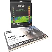 BRUSTRO Artists’ Acrylic Colour Set of 24 Colours X 12ML Tubes with Artists' Acrylic Glued Pad 400 GSM, A4-12 Sheets