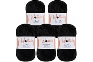 ‎WOLLIDU Wollidu Gina Chenille Garn zum Stricken und Häkeln 5 x 100g/120m Set 100% Polyester - Schwarz