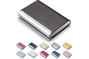 MAZYPO Business Card Holder, Luxury PU Leather Business Card Case Name Card Holder & Stainless Steel Multi Card Case - Wallet Credit Card ID Case, Slim Metal Pocket Card Holder with Magnetic Shut (Brown)