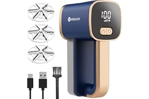 WiredLux Electric Lint Remover - Rechargeable Bobble Shaver for Clothes & Furniture - Adjustable 3-Speed, 6-Leaf Blade, LED Light, USB Charging - Debobbler with Dual Protection (Cobalt Blue/Copper)