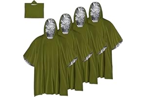 WIYETY 4 Stück Notfall Regenponcho, Notfall Survival Poncho, Faltbare Regencape mit Kapuze, Wiederverwendbar Survival Poncho, Regenponcho Wasserdicht für Wärmehaltung und Regen (Grün)