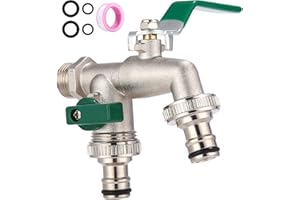 FAOKZE Doppel Auslaufhahn 1/2 Zoll,Garten Wasserhahn Mit 2X 3/4 Zoll,Premium frostsicherer Doppel Garten Wasserhahn aussen,für Garten, Haushalt, Industrie(Grün) (1/2)