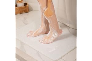 chakme Loofah Shower Mat for Inside Shower, Quick Dry PVC Non Slip Bath Mat Super Soft Bathroom Rug Anti Mould, Square Shower Mat for Bathroom Wet Shower Areas, 40×60 cm, White