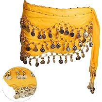 Ceinture Danse Orientale Femme - Foulard Hanche Avec Pièces D'Or - Taille Unique - Jaune