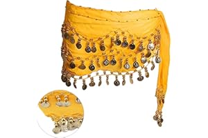 Butyeak Ceinture Danse Orientale Femme, Fille Foulard Danse du Ventre, Ceinture Danse Orientale, Foulard Danse du Ventre, Écharpes de Hanche de Danse du Ventre, Echarpe de Danse Orientale, Jaune
