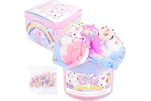 AXCOIUP Cow Cloud Slime, Scented Slime Party Favors for Girls and Boys, with Cute Donut Cow Charms and Rainbow Cloud Add-ins, Birthday Gift for Kids 4-12, Super Soft Sludge Toy