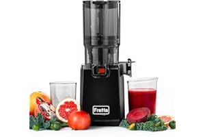 Fretta Cold Press Juicer Machines,Masticating Juicer with 135MM Feed Chute for Whole Fruits,Easy to Clean Self-Feeding Slow Juicer,High Juice Yield,PCTG Material BPA-Free,250W (Black)