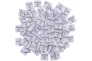 VINFUTUR 100pcs Etiquetas Handmade con Corazón Etiquetas Personalizadas de Tela Etiquetas Hechas a Mano para Ropa Artesanía de Costura Tejido DIY Decoraciones
