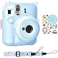 Clear Case for Fuji Instax Mini 12 /Polaroid Mini 12, Case for Fujifilm Instax Mini 12 Instant Camera with Back Photos Pocket, Shoulder Strap and Beautiful Sticker (Upgrade Case & Blue Sticker)