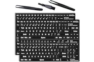 LECHENGJIA 2 Pcs Autocollants Clavier, Autocollant Clavier en English, pour avec n'importe Quel Clavier Standard, Ordinateur Portable， avec Outils D'Installation (UK-Matte, Black)