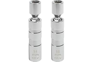 Flaconi 2PCS Car Spark Plug Socket,Spark Plug Socket Set,Thin Wall Spark Plug Socket,12-Point Universal Joint Wrench,14MM and 16MM Magnetic Swivel Spark Plug Socket,Compatible with Motorcycle,Car,SUV