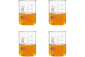 LABBOX KENZIUM - Pack 4 x Becher | 250 ml | Vetro Borosilicato 3.3 | Forma Bassa | Graduato, con Beccuccio | per Liquidi, Alta Resistenza, Autoclavabile