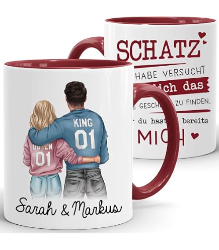 Tassenliebling® Pärchen Tasse Personalisiert – Rot – „Ich Bin Nicht Eifersüchtig“ – Lustiges Geschenk Für Paare