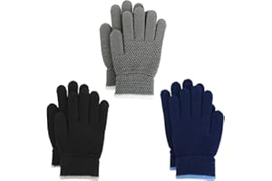 TAGVO 3 Paia Maglia Guanti Inverno per Bambini, Spessi Guanti a Dita Intere Caldi Guanti Magici Fodera in Pile Termico, Elasticizzati Guanti in Maglia in Tre Colori per Ragazzi Ragazze Dai 6-10 Anni
