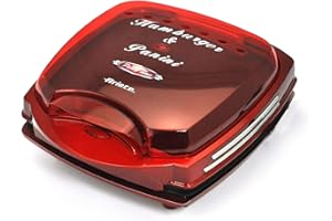 Ariete 185 Hamburger Maker Party Time - Griglia elettrica da tavolo per hamburger - piastre antiaderenti - 1200 W - Party Time - Rosso