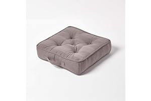 HOMESCAPES Rajput 100% Cotton Floor Cushion Charcoal Grey 40 x 40 x 8 cm Square Indoor Garden Dining Chair Booster Seat Pad Cushion