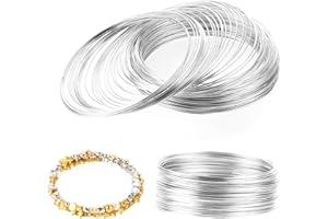 Jeffdad Lot de 100 perles en fil d'acier à mémoire de forme pour fabrication de bijoux et colliers et bracelets torsadés (argent, 100)