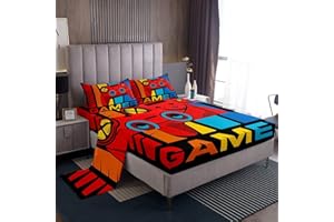 LOUSSIESD Set di biancheria da letto per videogiochi, per bambini, lenzuola per videogiochi, lenzuola per videogiochi, lenzuolo con angoli per bambini, lenzuolo con angoli + 1 federa per cuscino
