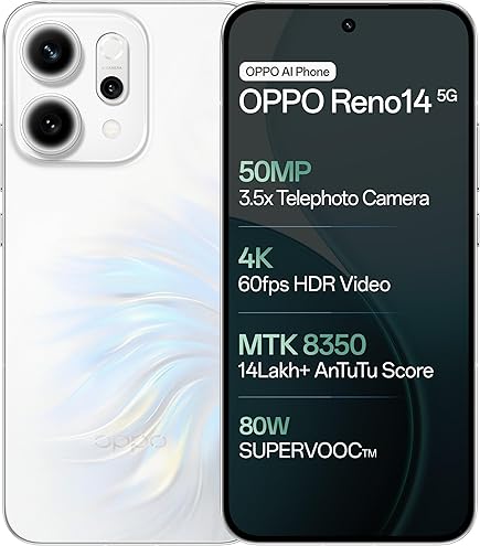 OPPO Reno14 5G (Mint Green, 12GB RAM, 256GB Storage) with No Cost