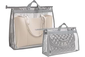 PWSAP 2-pak, do przechowywania torebki, zawieszenia, organizera, worki chroniące przed kurzem, przezroczyste torebki chroniące przed kurzem, torba do przechowywania z zamkiem błyskawicznym i uchwytem, kolor szary