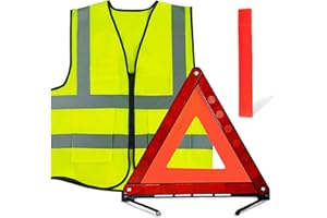 WYFDCZZP Kit Triangular para Coche, Chaleco De Seguridad Triangular, Kit De Emergencia para Coche 2 En 1, Triángulo para Coche Homologado, Chaleco De Alta Visibilidad, Aviso De Emergencia para Coches