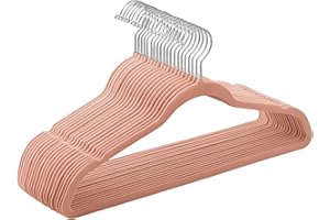 SONGMICS Grucce Appendiabiti in Velluto, 20 Pezzi, Salvaspazio e Antiscivolo, Gancio Girevole a 360°, Spesso 0,6 cm, Largo 41,5 cm, Cappotti Pantaloni, Rosa Chiaro e Argento CRF026R20